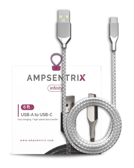 Kabel USB Type C na USB Type A (1.8 m / 6 ft) (AmpSentrix Infinity) (stříbrná)
