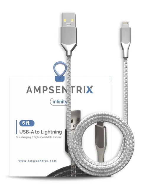 Kabel USB Type A na Lightning (Non-MFI) (1.8 m / 6 ft) (AmpSentrix Infinity) (stříbrná)