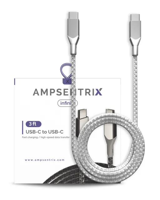 Kabel USB Type C na USB Type C (1 m / 3 ft) (AmpSentrix Infinity) (stříbrná)