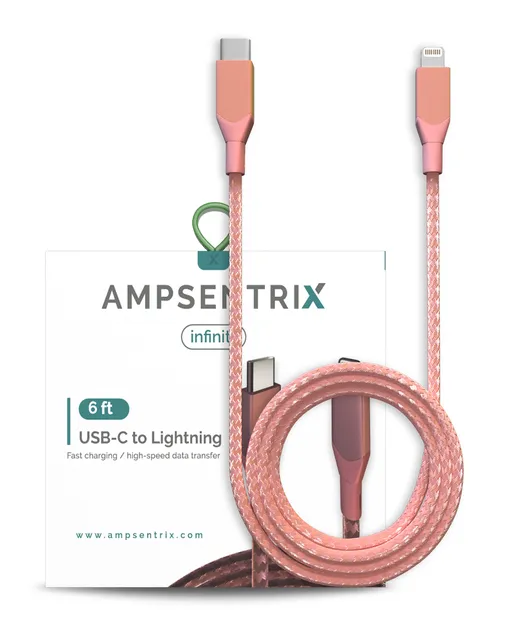 Kabel USB Type C na Lightning (Non-MFI) (1.8 m / 6 ft) (AmpSentrix Infinity) (růžová)