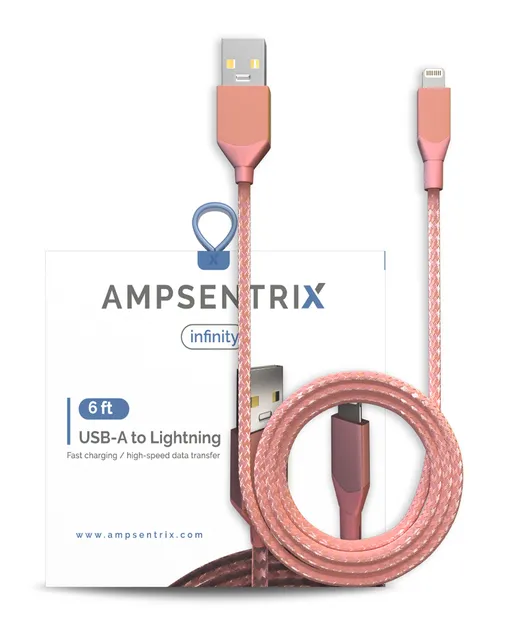 Kabel USB Type A na Lightning (Non-MFI) (1.8 m / 6 ft) (AmpSentrix Infinity) (růžová)