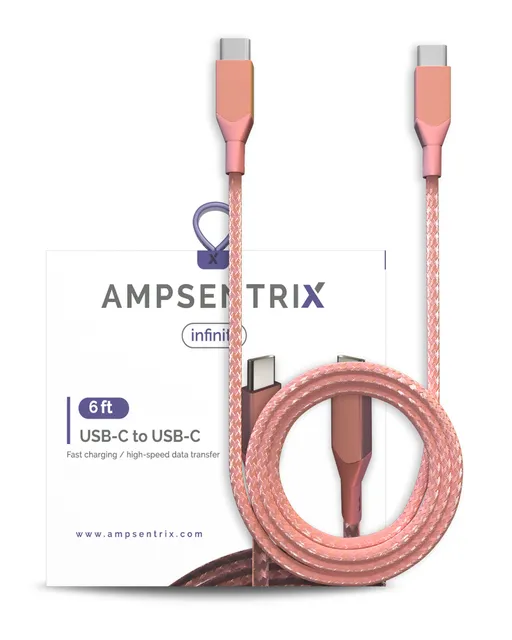 Kabel USB Type C na USB Type C (1.8 m / 6 ft) (AmpSentrix Infinity) (růžová)