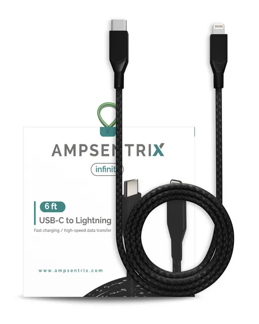 Kabel USB Type C na Lightning (Non-MFI) (1.8 m / 6 ft) (AmpSentrix Infinity) (černá)
