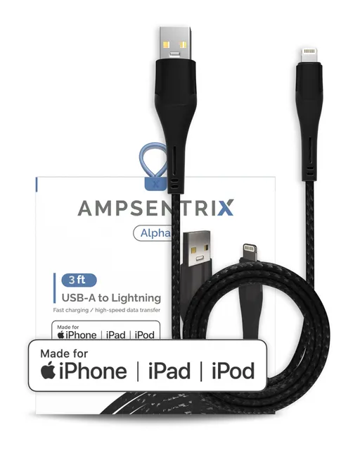 Kabel Lightning na USB Type A (MFI) (1 m / 3 ft) (AmpSentrix Alpha) (černá)