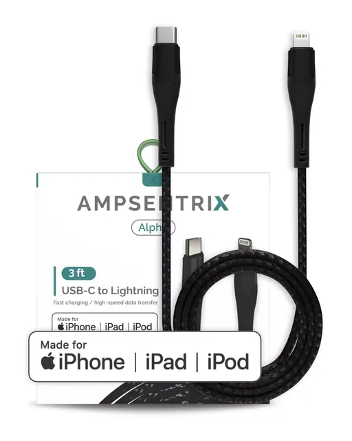 Kabel Lightning na USB Type C (MFI) (1 m / 3 ft) (AmpSentrix Alpha) (černá)