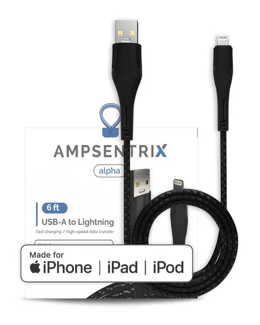 Kabel Lightning na USB Type A (MFI) (1.8 m / 6 ft) (AmpSentrix Alpha) (černá)