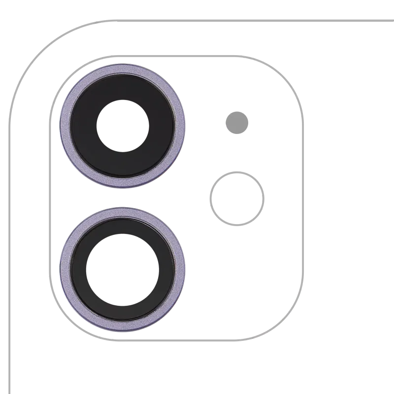 Sklíčko zadní kamery s držákem a rámečkem pro iPhone 11 (sada 2 ks) (Aftermarket Plus) (fialová)