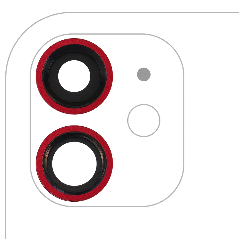 Sklíčko zadní kamery s držákem a rámečkem pro iPhone 11 (sada 2 ks) (pravý safír) (Premium) (červená)