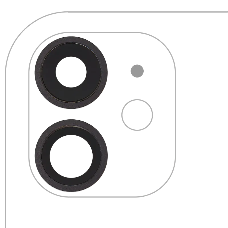 Sklíčko zadní kamery s držákem a rámečkem pro iPhone 11 (sada 2 ks) (pravý safír) (Premium) (černá)