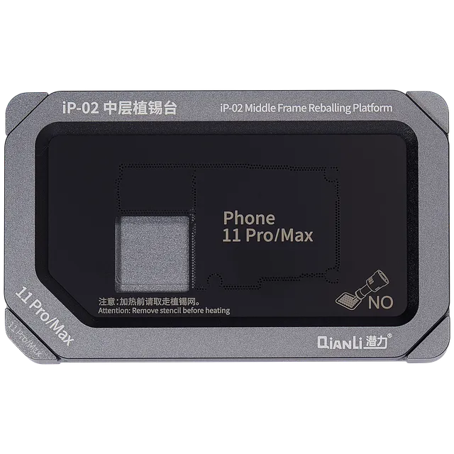 Kovový střední rám Reballing platforma (IP-02) pro iPhone 11 / 11 Pro / 11 Pro Max (Qianli)