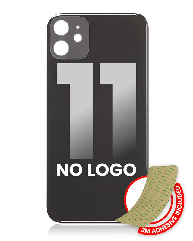 Zadní sklo s lepením 3M pro iPhone 11 (bez loga, velký otvor pro kameru) (černá)