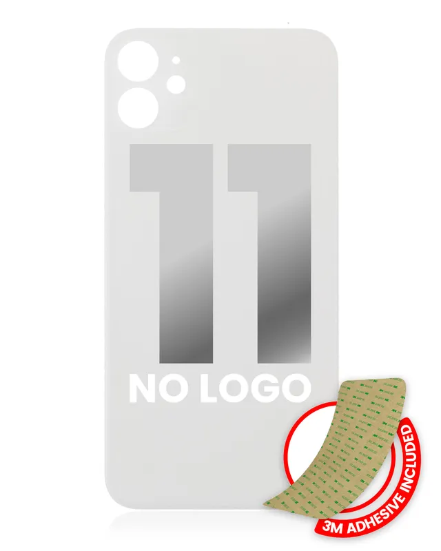 Zadní sklo s lepením 3M pro iPhone 11 (bez loga, velký otvor pro kameru) (bílá)