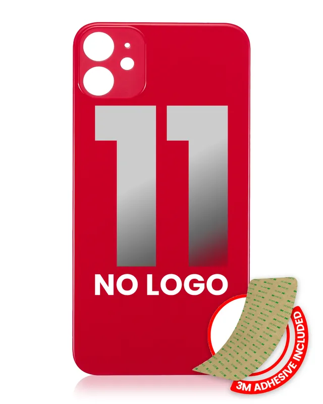 Zadní sklo s lepením 3M pro iPhone 11 (bez loga, velký otvor pro kameru) (červená)