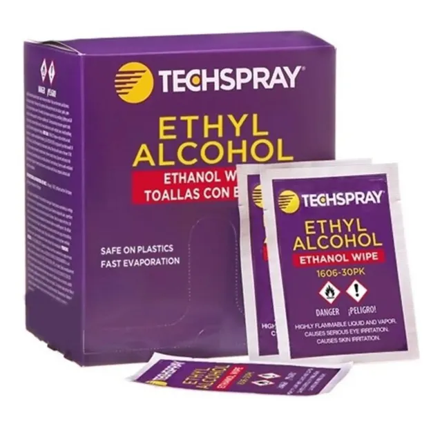 Ethanol ubrousky (1606) pro Flux Residue & PCB Cleaning (Techspray) (balení 30 ks)
