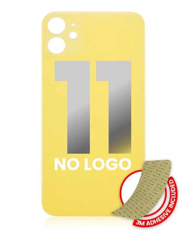 Zadní sklo s lepením 3M pro iPhone 11 (bez loga, velký otvor pro kameru) (žlutá)