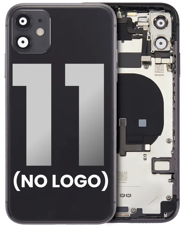 Zadní kryt (housing) s drobnými součástkami (předinstalováno) pro iPhone 11 (bez loga) (Aftermarket Plus) (černá)