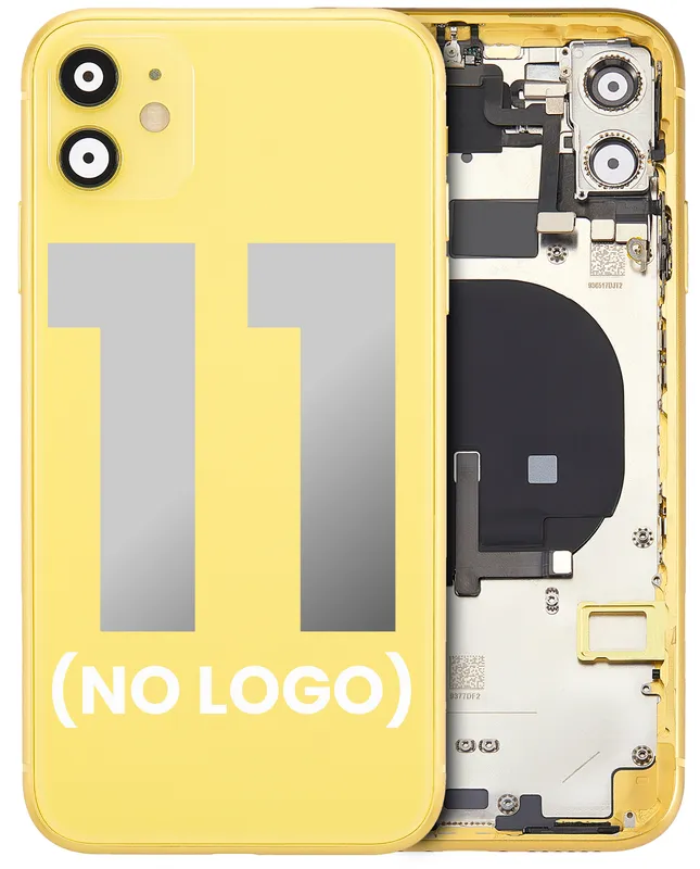 Zadní kryt (housing) s drobnými součástkami (předinstalováno) pro iPhone 11 (bez loga) (Aftermarket Plus) (žlutá)