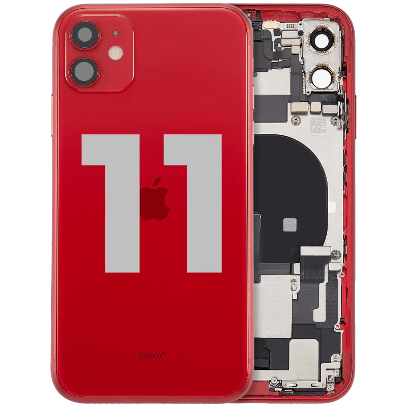 Zadní kryt (housing) s flexem nabíjecího konektoru a drobnými díly pro iPhone 11 (originál z vyřazeného zařízení, stav C) (červená)