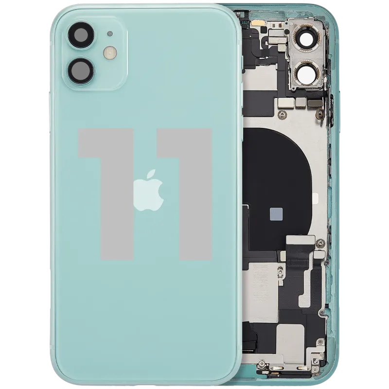 Zadní kryt (housing) s flexem nabíjecího konektoru a drobnými díly pro iPhone 11 (originál z vyřazeného zařízení, stav C) (zelená)