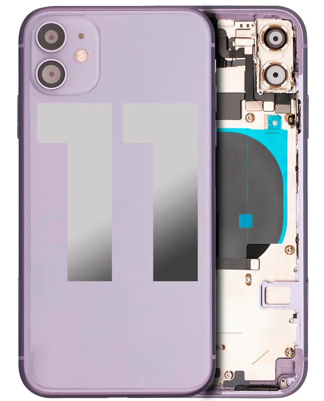 Zadní kryt (housing) s drobnými součástkami (předinstalováno) pro iPhone 11 (originál z vyřazeného zařízení, stav C) (fialová)