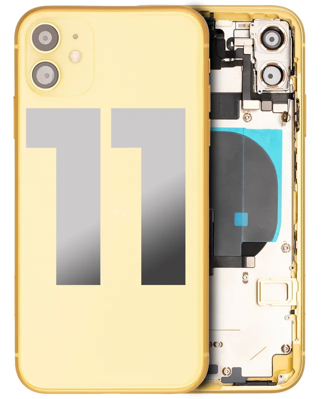 Zadní kryt (housing) s drobnými součástkami (předinstalováno) pro iPhone 11 (originál z vyřazeného zařízení, stav C) (žlutá)