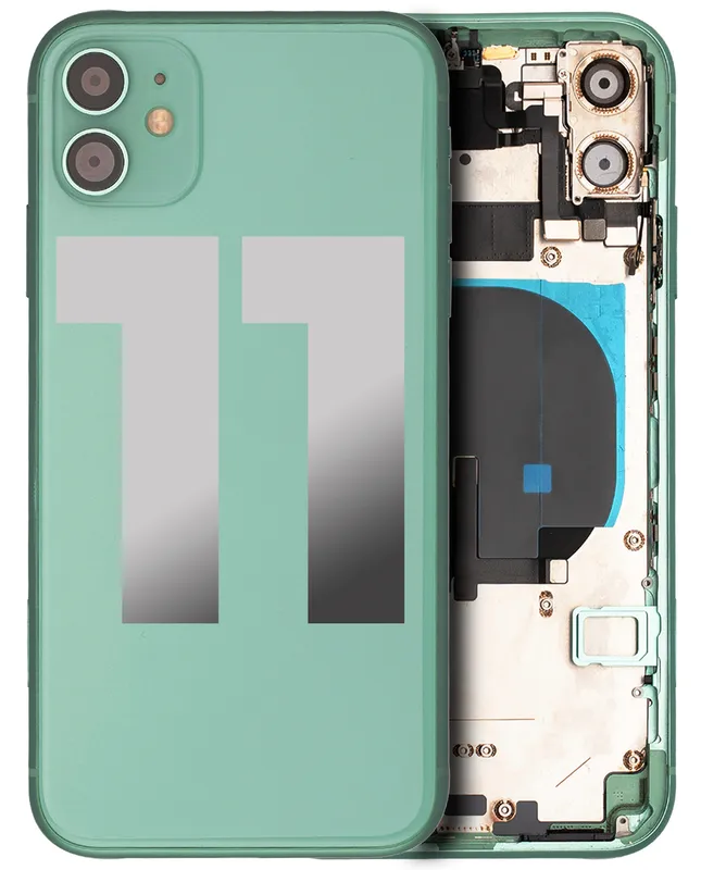 Zadní kryt (housing) s drobnými součástkami (předinstalováno) pro iPhone 11 (originál z vyřazeného zařízení, stav C) (zelená)