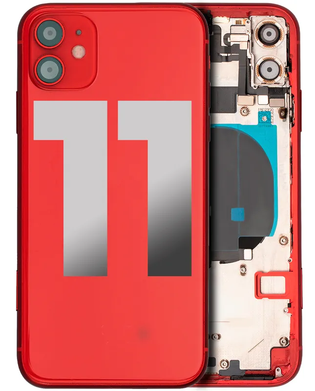 Zadní kryt (housing) s drobnými součástkami (předinstalováno) pro iPhone 11 (originál z vyřazeného zařízení, stav C) (červená)