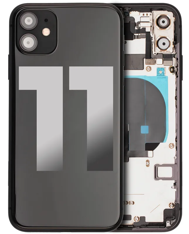 Zadní kryt (housing) s drobnými součástkami (předinstalováno) pro iPhone 11 (originál z vyřazeného zařízení, stav C) (černá)
