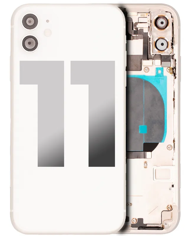Zadní kryt (housing) s drobnými součástkami (předinstalováno) pro iPhone 11 (originál z vyřazeného zařízení, stav C) (bílá)