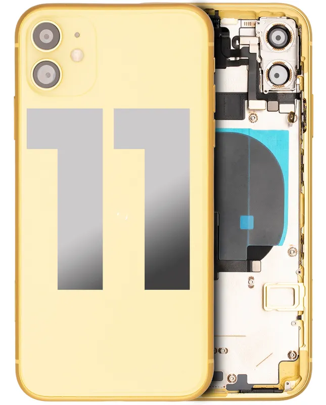 Zadní kryt (housing) s drobnými součástkami (předinstalováno) pro iPhone 11 (originál z vyřazeného zařízení, stav B) (žlutá)