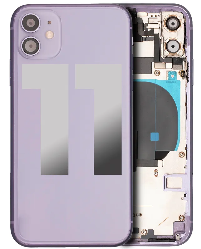 Zadní kryt (housing) s drobnými součástkami (předinstalováno) pro iPhone 11 (originál z vyřazeného zařízení, stav B) (fialová)