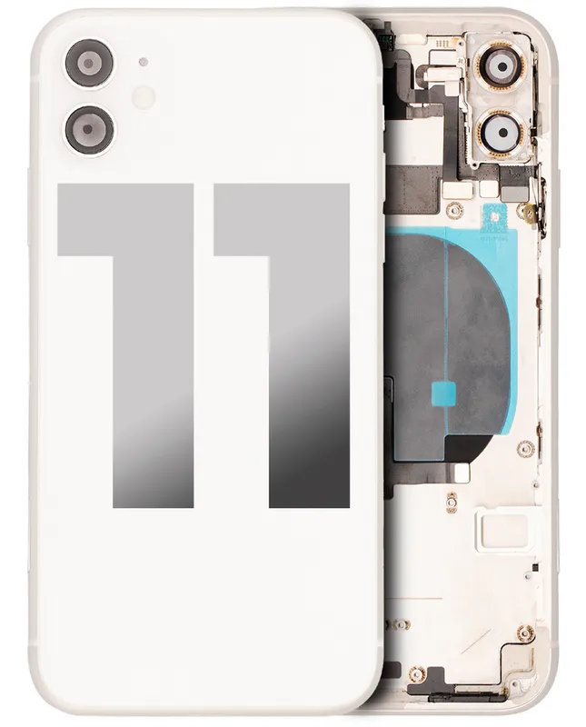 Zadní kryt (housing) s drobnými součástkami (předinstalováno) pro iPhone 11 (originál z vyřazeného zařízení, stav B) (bílá)