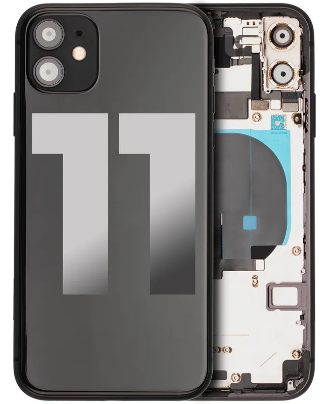 Zadní kryt (housing) s drobnými součástkami (předinstalováno) pro iPhone 11 (originál z vyřazeného zařízení, stav B) (černá)