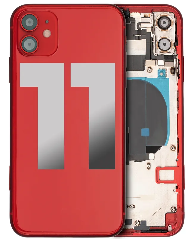 Zadní kryt (housing) s drobnými součástkami (předinstalováno) pro iPhone 11 (originál z vyřazeného zařízení, stav B) (červená)