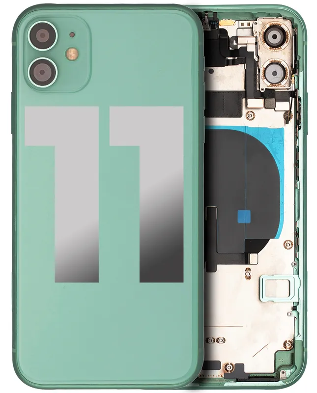 Zadní kryt (housing) s drobnými součástkami (předinstalováno) pro iPhone 11 (originál z vyřazeného zařízení, stav B) (zelená)