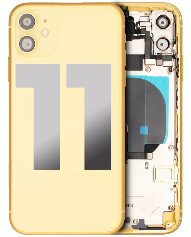 Zadní kryt (housing) s drobnými součástkami (předinstalováno) pro iPhone 11 (originál z vyřazeného zařízení, stav A) (žlutá)