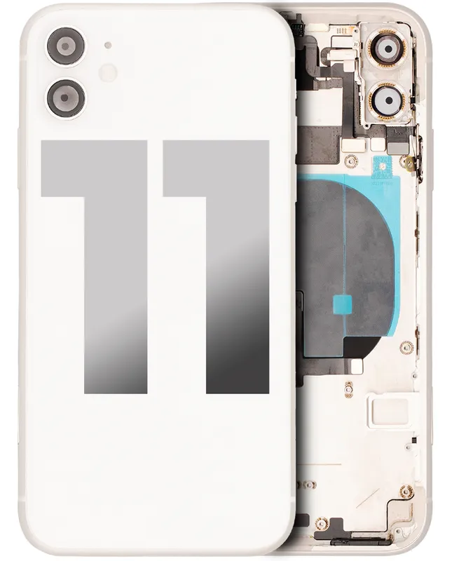 Zadní kryt (housing) s drobnými součástkami (předinstalováno) pro iPhone 11 (originál z vyřazeného zařízení, stav A) (bílá)