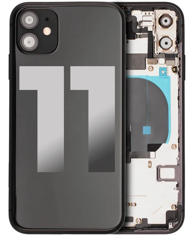 Zadní kryt (housing) s drobnými součástkami (předinstalováno) pro iPhone 11 (originál z vyřazeného zařízení, stav A) (černá)