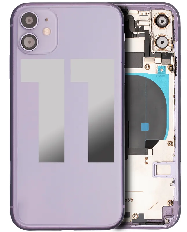 Zadní kryt (housing) s drobnými součástkami (předinstalováno) pro iPhone 11 (originál z vyřazeného zařízení, stav A) (fialová)