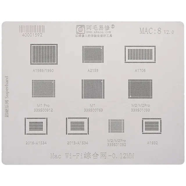 Šablona pro reballing WiFi pro MacBook (A1989 / A1990 / A2159 / A1706 / A1534, 2015-2016 / A1932) (MAC 8)