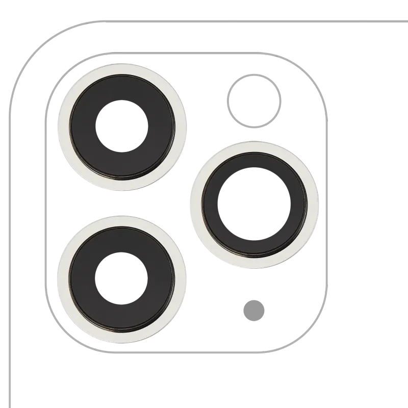 Sklíčko zadní kamery s držákem a rámečkem pro iPhone 11 Pro / Pro Max (sada 3 ks) (Aftermarket Plus) (bílá)