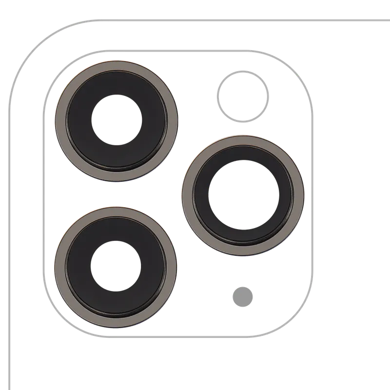 Sklíčko zadní kamery s držákem a rámečkem pro iPhone 11 Pro / Pro Max (sada 3 ks) (pravý safír) (Premium) (černá)