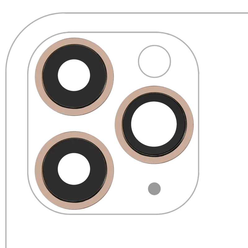 Sklíčko zadní kamery s držákem a rámečkem pro iPhone 11 Pro / Pro Max (sada 3 ks) (pravý safír) (Premium) (zlatá)