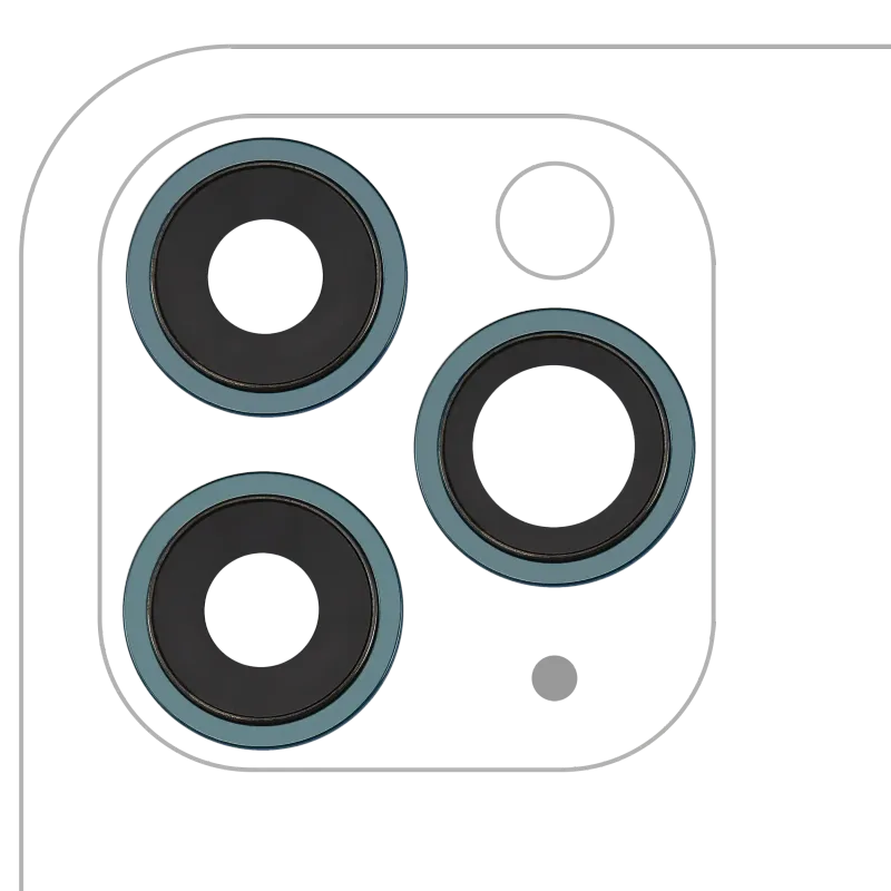Sklíčko zadní kamery s držákem a rámečkem pro iPhone 11 Pro / Pro Max (sada 3 ks) (pravý safír) (Premium) (zelená)