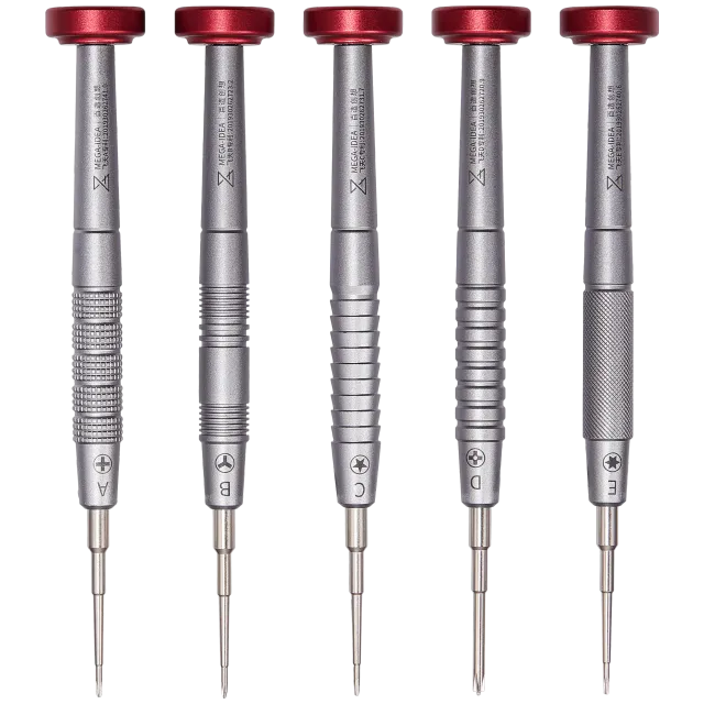 IFlying 2D Precision šroubovák sada (Crosshead 1.2mm / Tri-Point Y0.6 / Pentalobe 0.8mm / 2.5mm Convex Cross / Torx T2) (Qianli)