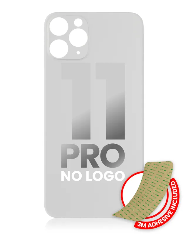 Zadní sklo s lepením 3M pro iPhone 11 Pro (bez loga, velký otvor pro kameru) (stříbrná)