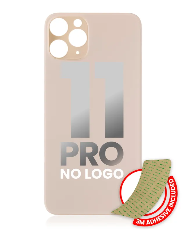 Zadní sklo s lepením 3M pro iPhone 11 Pro (bez loga, velký otvor pro kameru) (zlatá)