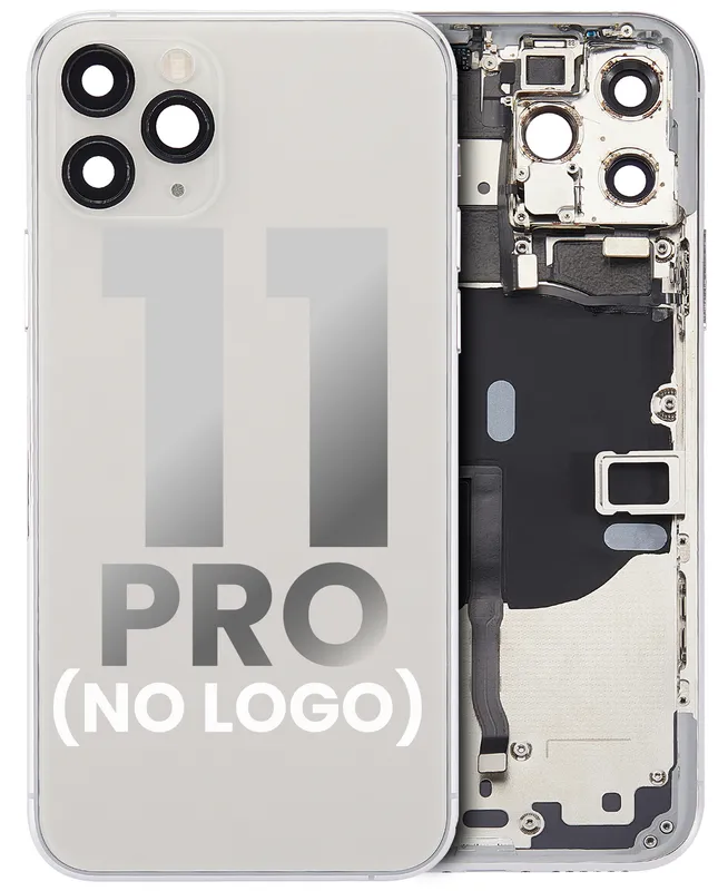 Zadní kryt (housing) s drobnými součástkami (předinstalováno) pro iPhone 11 Pro (bez loga) (Aftermarket Plus) (stříbrná)