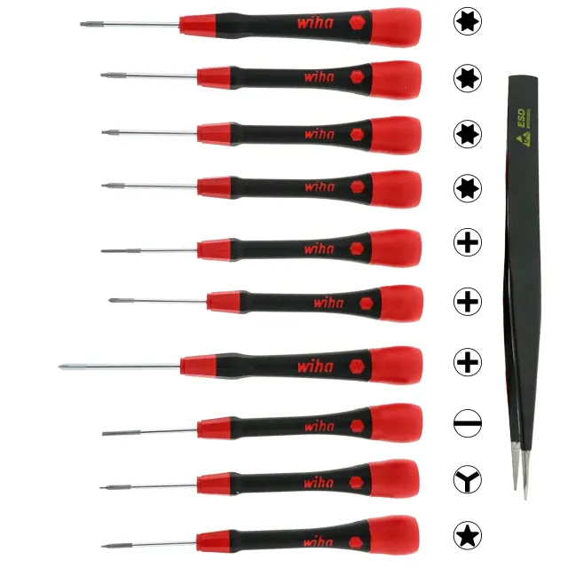 11 kus PicoFinish Precision šroubovák a pinzeta Smartphone Technician sada (26198) (Wiha)