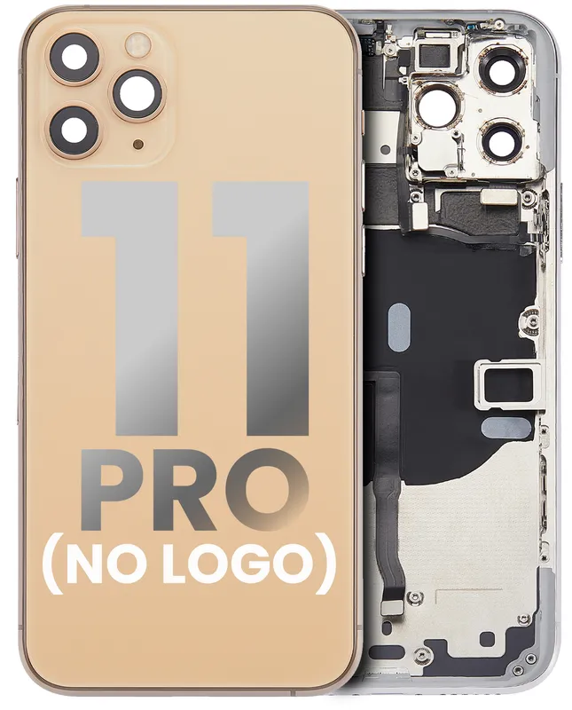 Zadní kryt (housing) s drobnými součástkami (předinstalováno) pro iPhone 11 Pro (bez loga) (Aftermarket Plus) (zlatá)